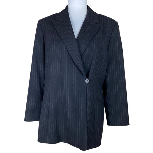 Doncaster Black Pinstripe Double-Breasted One-Button Blazer Jacket Womens Sz 10 - Picture 1 of 7